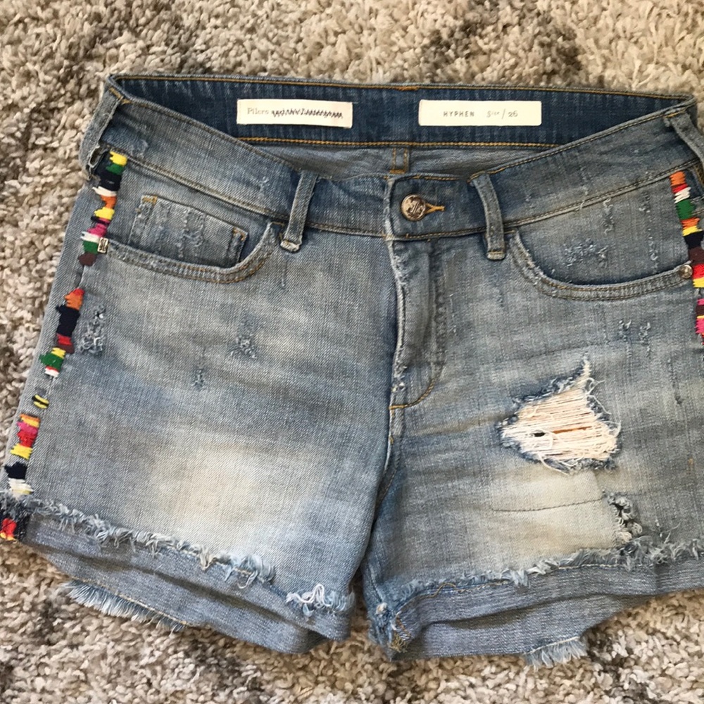 Pilcro faded denim shorts with embroidery